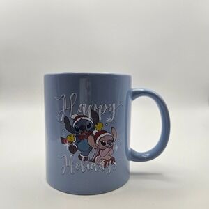 Disney Stitch and Angel Happy Holidays Blue Coffee Mug Christmas Culturefly Rare